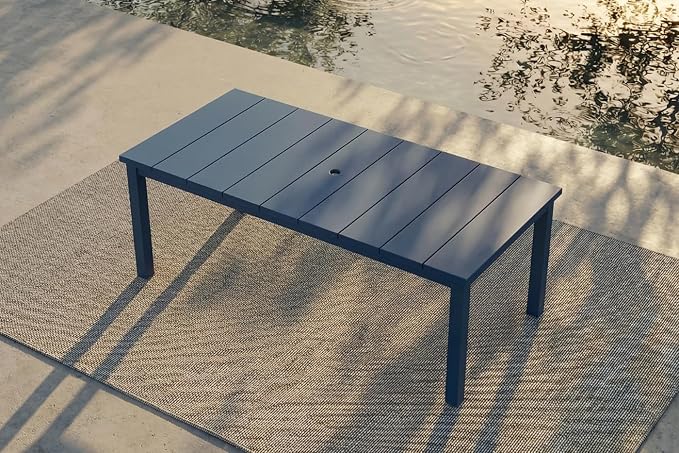 Perli™ 5-Piece Outdoor Dining Set, All-Weather HDPE Patio Furniture with 4 Armrest Chairs and Rectangular Table, UV-Resistant 4-Person Set for Deck, Backyard, Blue