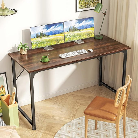 Huuger Computer Desk, 48 Inch Office Desk, Gaming Desk with Storage, Writing Desk Work Desk for Home Office, Study, Modern Simple Desk, Large Legroom, Metal Frame, Walnut