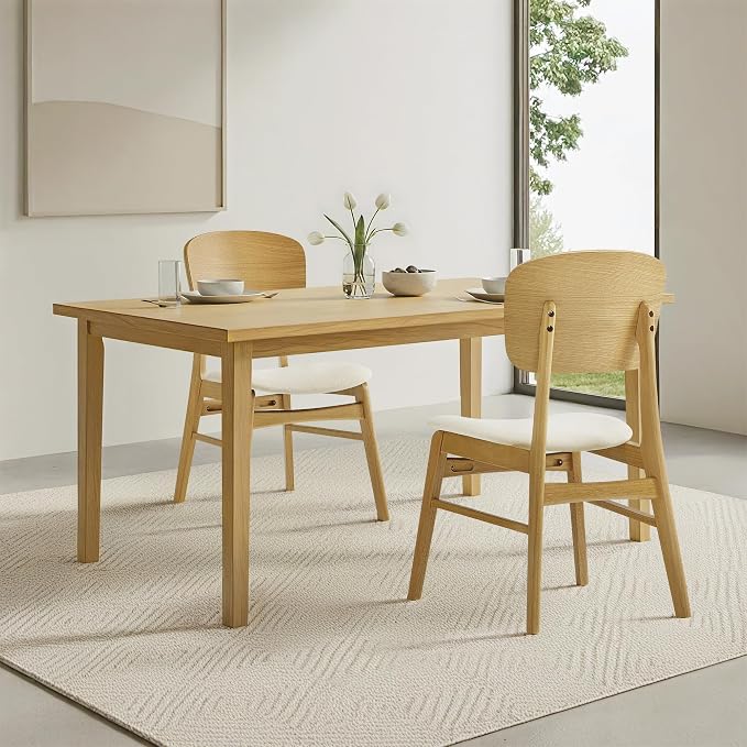 KISLOT Wooden Dining Chairs Set of 4, Upholstered Modern Dining Room Chairs, Mid Century Oak Kitchen Chairs with Ergonomic Wood Backrest for Farmhouse, Restaurant, Cafรฉ (Cream Fabric & Original Color)