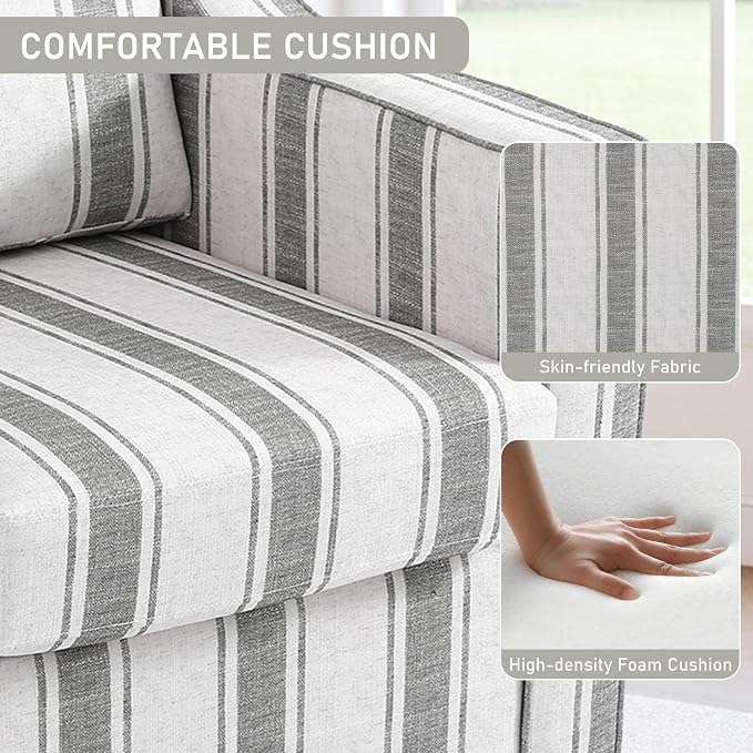 Swivel Accent Chair, 360° Swivel Upholstered Club Armchairs for Living Room, Comfy Fabric Single Sofa Reading Chair with Deep Seat, Metal Swivel Base, Gray Stripe