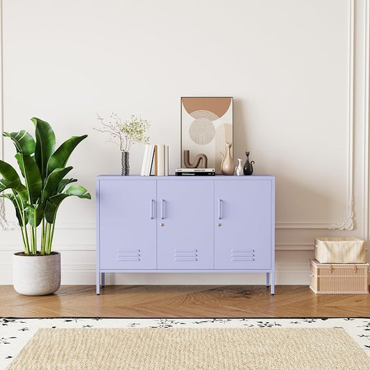 Purple Metal Storage Cabinet 3 Door Wide Metal Storage Cabinet 2 Layer Adjustable Shelves 32 "H Wide Steel Lockable Storage Cabinet Multipurpose Metal Accent Cabinet for Office/Home/Dining