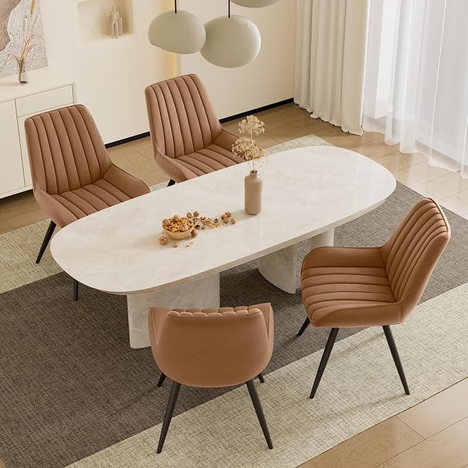 Dining Chairs Set of 2, Mid Century Modern Kitchen Chairs with Soft Cushion, Comfortable Upholstered Fabric Dining Room Chairs for Kitchen, Brown