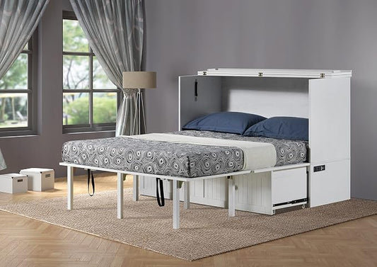 Mega Solutions Murphybedz Tuscany Murphy Cabinet Chest Bed with Charging Station 6 Inch (White, Queen)
