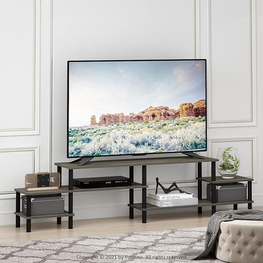 Furinno TURN-N-TUBE TV Stand, 3-Tier Open Design Entertainment Center, Open Shelf TV Console for TV up to 55 Inch, Toolless Assembly, for Living Room, Bedroom, French Oak