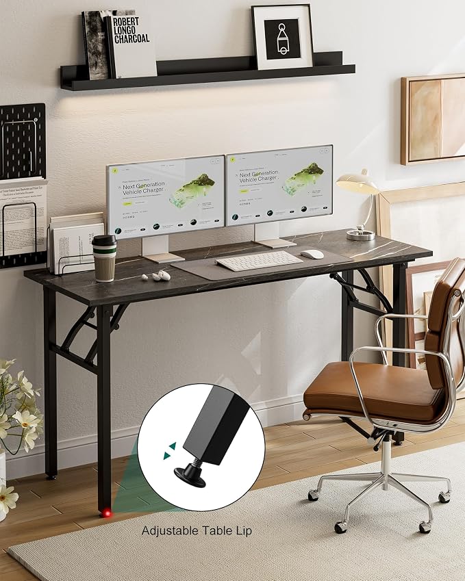 Frylr Small Folding Computer Desk β Portable 55.1 Inch Foldable Laptop Table, Collapsible and Compact for Easy and Fast Setup, Lightweight for Small Spaces, Home Craft and Study Use, Marble Greige