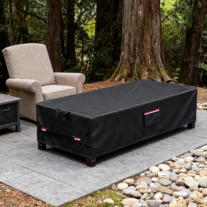 Rectangular Fire Pit Cover 56 inch,Heavy Duty 600D Waterproof Propane Gas Fire Pit Table Cover,Also Suitable for Outdoor Waterproof Firepit Table Cover,56" L x 27" W x 15" H Inch Black