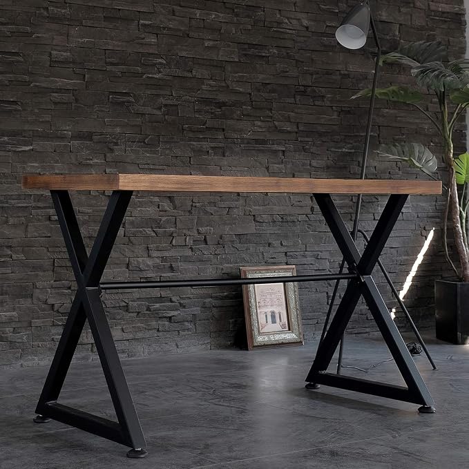 Computer Desk Contemporary Industrial Table for Home Office and Hallway, Black Wood Top with Metal Legs, Sturdy Hardwood Construction, 30" H x 47.2" W x 23.6" D, Some Assembly Required