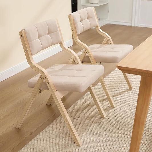 Folding Dining Chairs with Cushion Set of 4,Padded Foldable Dining Chairs,Portable Wooden Folding Chairs with Seat for Dining Rooms Kitchen Wedding Party Indoor Linen Khaki