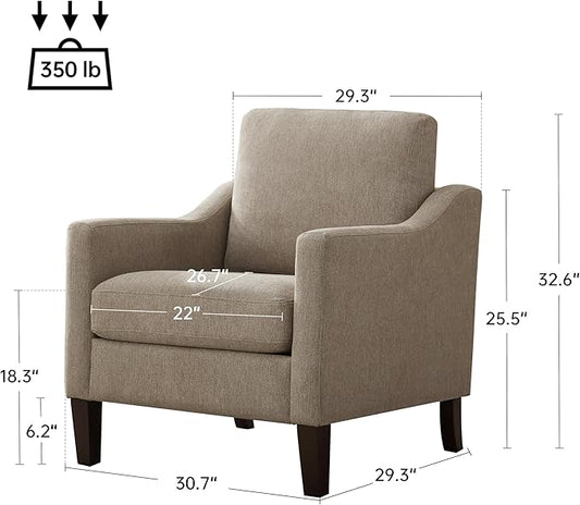 VKNOW Mid Century Modern Accent Chair, Upholstered Living Room Chairs Armchair for Bedroom, Comfy Reading Accent Chairs with Wood Legs for Living Room (1, Brown)