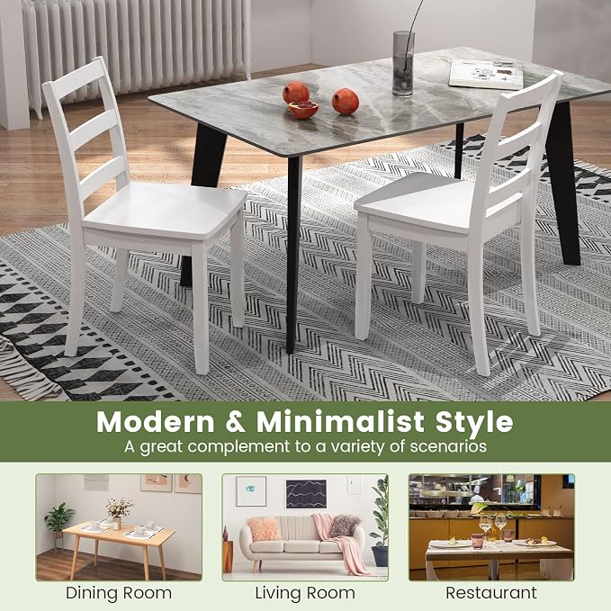 Giantex Wood Dining Chairs Set of 2 White - Wooden Armless Kitchen Chairs with Solid Rubber Wood Legs, Non-Slip Foot Pads, Max Load 400 Lbs, Farmhouse Style High Ladder Back Dining Room Chairs