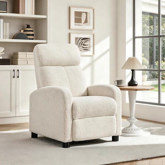 Topeakmart Fabric Recliner Chair Adjustable Modern Single Sofa Chair with Pocket Spring Living Room Bedroom Home Theater Ivory