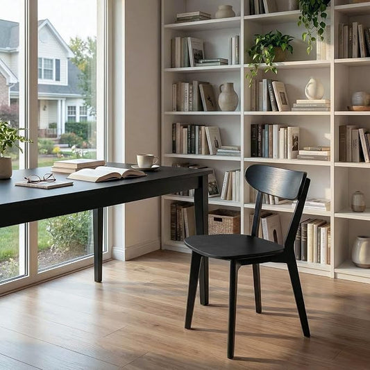 100% Solid Wood Dining Chairs,Mid Century Modern Dining Chairs with Rounded Backrest,Kitchen,Dining Room Chairs Set of 1/2/4 (1, Black Color)