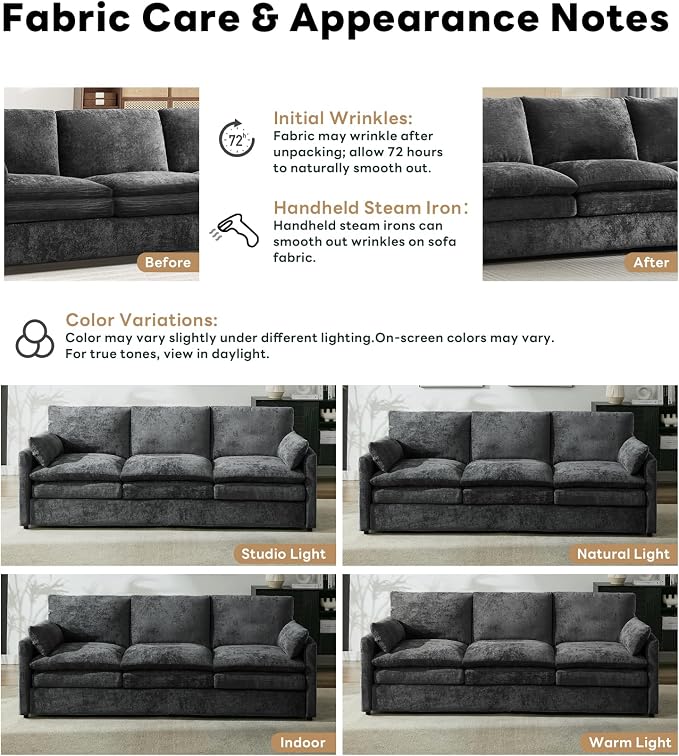 Iroomy 57" Chenille Loveseat 2 Seater, Small Love Seat Sofa, Cloud Couch Thick Cushions, Pocket Springs, Compact Couches for Apartment, Living Room, Dark Gray | 9.5" Thick Cushions