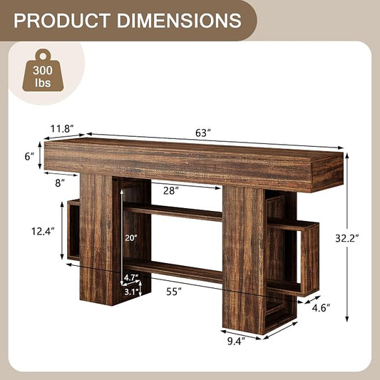 Einhomn 63 Inches Entryway Table, Wooden Console Table with Storage, Narrow Sofa Table Behind Couch, Farmhouse Long Entry Hallway Tables for Entrance, Foyer, Living Room, Rustic Brown