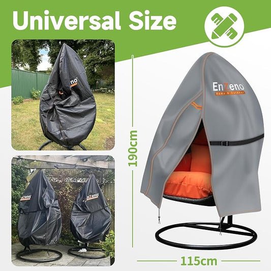 Enzeno Upgraded Patio Egg Chair Cover,420D Egg Chair Covers Waterproof,Single Egg Swing Chair Covers with Windproof Buckle,Outdoor Hanging Chair Cover Weatherproof,75x45inch ,Grey