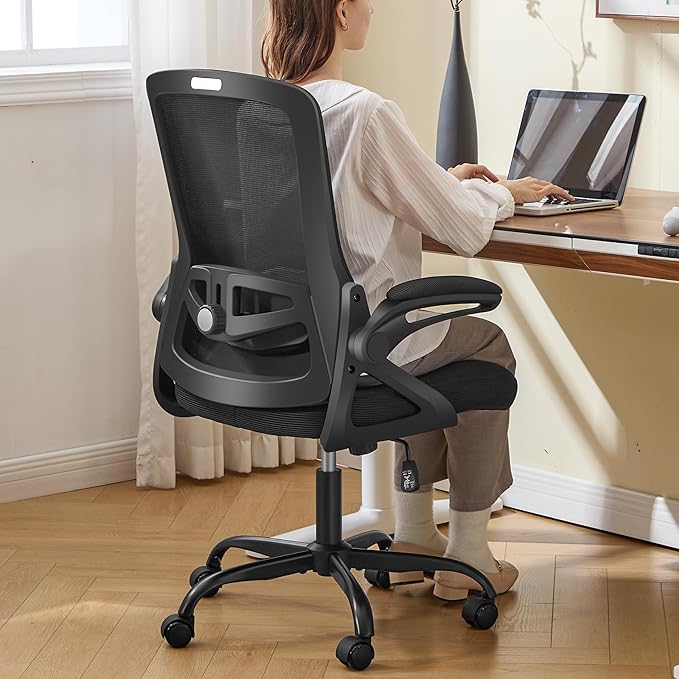 Ergonomic Office Chair, Desk Chair with Adjustable Lumbar Support, Breathable Mesh Comfy Computer Chairs with Flip-up Armrests Executive Task Chair for Adults Home Office (4Pcs)