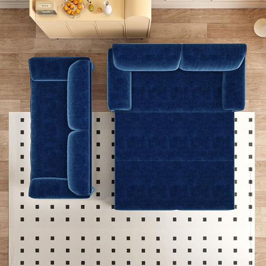 63.8" Sofa Bed Queen Size, Pull Out Couch Bed, 3-in-1 Convertible Sleeper Sofa with Side Pocket, Modern Velvet Futon Couch for Living Room, Small Space, Apartment, Bedroom, Blue