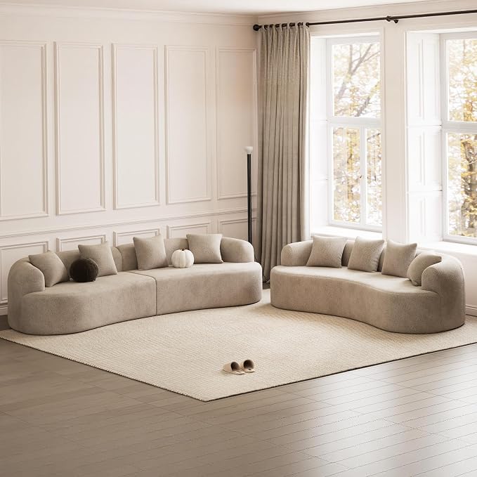 131" Curved Modular Sectional Sofa, Modern Chenille Cloud Couch with Extra Deep Seat, Oversized Boneless Couch for Living Room Apartment, No Assembly Required, Light Brown