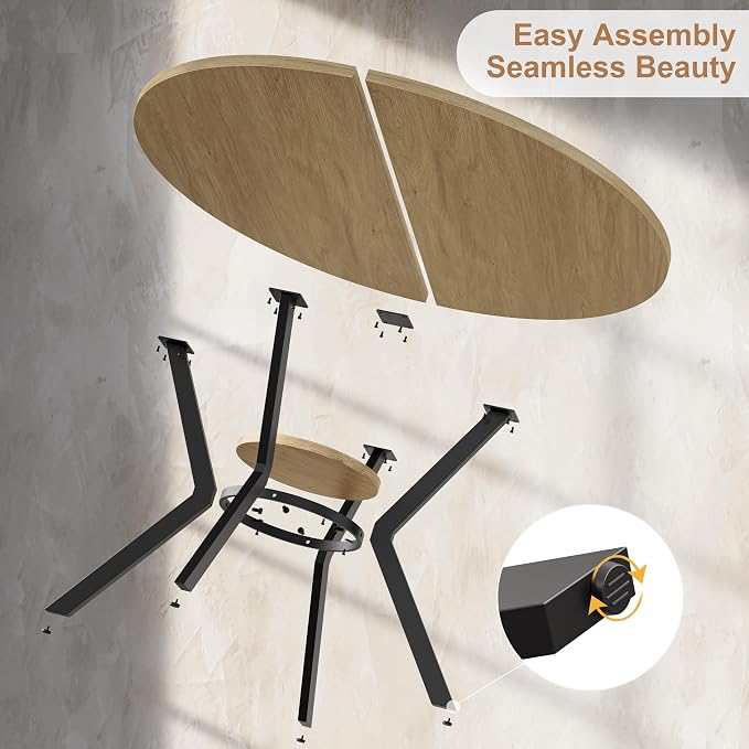 MECHYIN 42'' Round Dining Table for 2–4, Farmhouse Round Kitchen Table with Storage Shelf, Pedestal Dinner Table, Wood Top & Metal Base, Small Space Table for Apartment, Dining Room, Light Oak