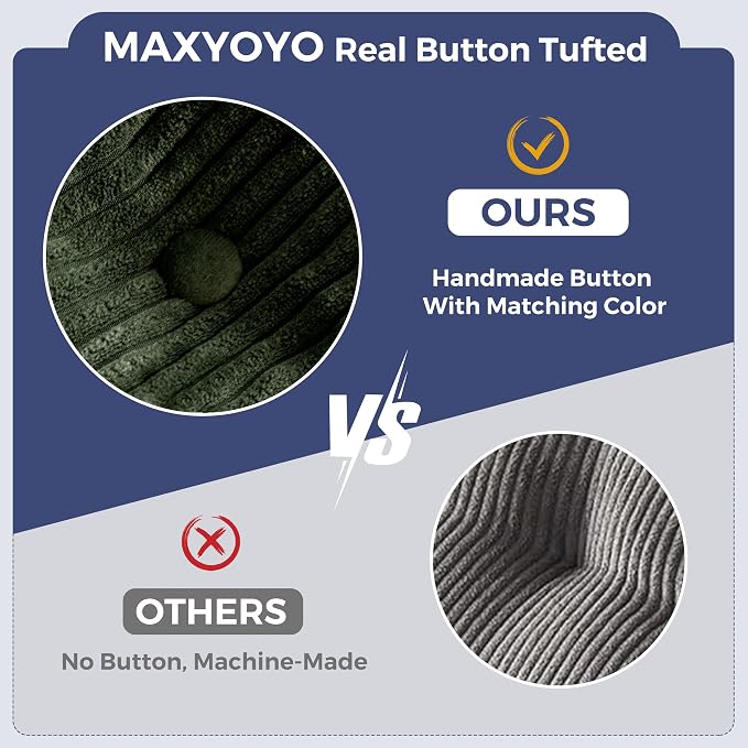 MAXYOYO Loveseat Sofa Couch, Upholstered Bean Bag Chair Cloud 2-Seat for Adults, Boneless Couch with Tufted Cushion & Pillows, Sofa in A Box, No Assembly Required, Dark Green