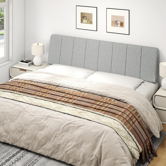 King Size Headboard Only-No Assembly, Upholstered Headboard King Size Linen Fabric Modern Style Headboards Extra-Thick, Light Gray