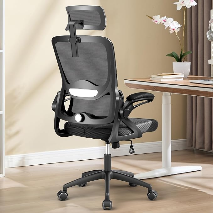 Ergonomic Office Chair,Mesh Office Chair with Lumbar Support,High Back Desk Chair with Flip-up Arms,400 lbs Big and Tall Computer Chair with Headrest,Comfy Desk Chairs