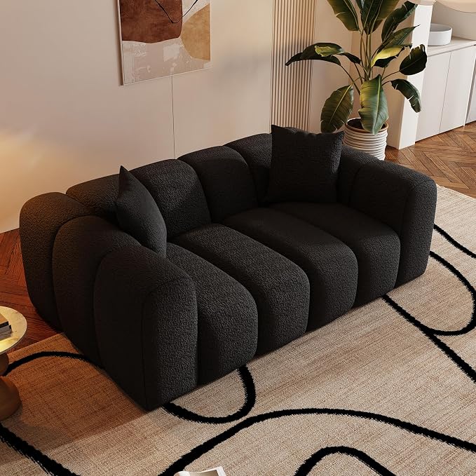 WHGBJA Loveseat Boneless Couch with Memory Foam, Armset, Chenille Fabric, Black Sofa Couch for Living Room/Bedroom, 70"