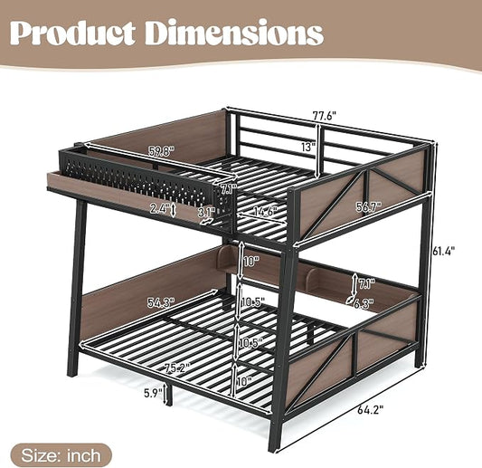 Bellemave Bunk Bed Full Over Full with LED, Heavy Duty Metal Bunk BedFrame with Storage Shelves and Lights, Black
