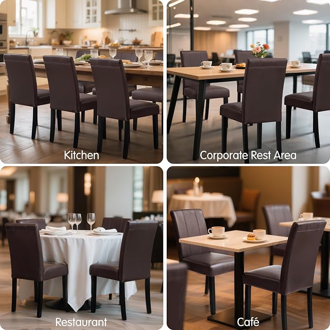 CHUN YI Dining Chairs Set of 4, Faux Leather Dining Room Chairs, High Back Upholstered Parsons Chairs for Dining Room Kitchen Side Chair with Sturdy Wood Legs, Brown (Only Chair)
