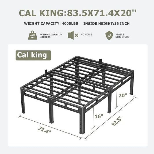 NKZ California King Bed Frame 20 Inch, Metal Bed Frame & Box Spring 2 in 1 Platform with Round Corner Legs, 4000lbs Weight Capacity Reinforced Metal Frame, Headboard Hole, Noise-Free, Easy Assembly