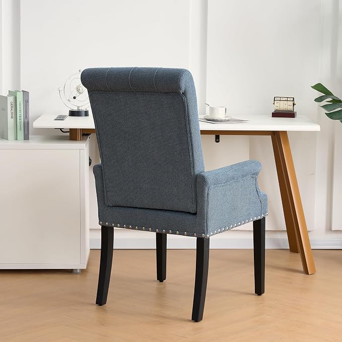 adochr Upholstered Fabric Accent Dining Chair, Arm Dining Chair with Elegant Tufted Club for Dining Room Kitchen Room, Dark Blue