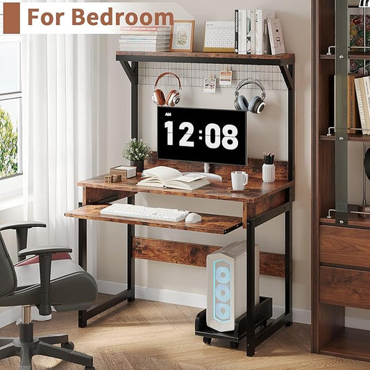 ALISENED 31.5" Small Computer Desk with Hutch, Office Desk Study Table Writing Desk Workstation PC Table for Home Office, Space Saving Design