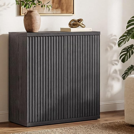 SICOTAS Buffet Cabinet with Storage Accent Sideboard Modern Credenza with Doors & Shelves Fluted Media Console Mid Century Coffee Bar Table for Living Room Kitchen Dining Room Hallway