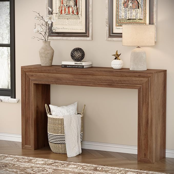 Rresyet 55 Inch Long Console Table, Sofa Table Behind Couch, Entryway Table, Farmhouse Entryway Table for Entrance, Hallway, Living Room (Wood)