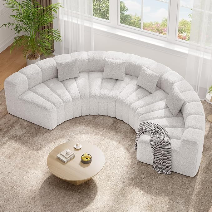 Luxanimarion 2PCS 1/8 Round Modular Sectional Sofa, 2 Seater Modern Curved Cloud Couch Modules, Convertible Boneless Couches for Living Room, No Assembly Required, White