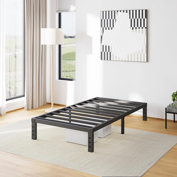 Furnitui 12 Inch High Platform Twin Bed Frame, Metal Bed Frame Twin No Box Spring Needed, Easy Assembly, Noise Free, Sturdy, Black