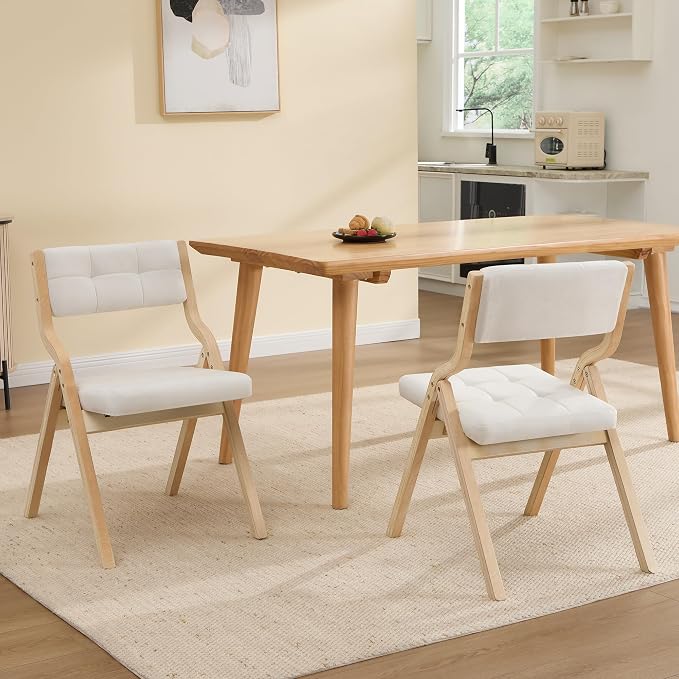 Folding Dining Chairs with Cushion Set of 4,Padded Foldable Dining Chairs,Portable Wooden Folding Chairs with Seat for Dining Rooms Kitchen Wedding Party Indoor Velvet Beige