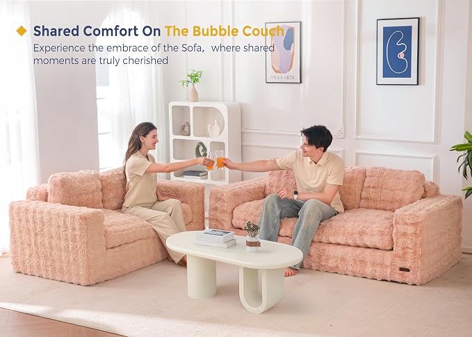 MAXYOYO 3 Seater Sofa for Living Room, Tufted Boneless Couch Bubbled Sofa Couch, Comfy Bean Bag Chair for Bedroom Apartment, No Assembly Needed, Pink