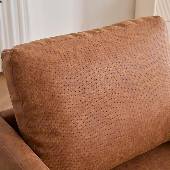 Swivel Accent Chair, 360 Degree Square Swivel Chair for Living Room, Mid Century Modern Upholstered Barrel Chair,Comfy Sofa Armchairs for Bedroom,Nursery,PU Leather, Brown