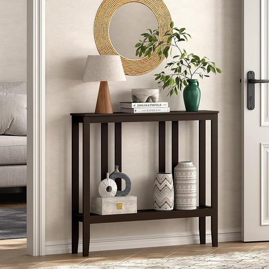 ELYKEN Bamboo 2-Tier Narrow Console Table, 36.2" Long Slim Sofa Table Behind Couch for Entryway, Hallway, Living Room, Brown