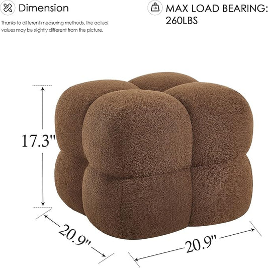 Zesthouse Square Pouf Ottoman Footstool, Modern Backless Vanity Chair for Bedroom, Boucle Poofy Footrest for Couch, Upholstered Tufted Footstool, Fabric Ottoman Coffee Table for Living Room Rust Brown