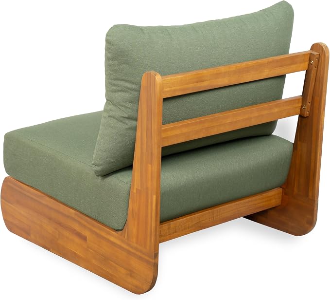 Merax 3 Piece Patio Outdoor Furniture Set, All-Weather Acacia Wood 3-Seater Daybed Sofa, 2 Chaise Lounge Chairs with Thick Cushions for Porch, Lawn, Backyard, Balcony, Green+Teak