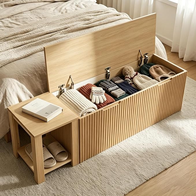ZZW L Shaped Storage Bench, Modular Corner Dining Bench Seating, 63" Breakfast Nook Bench w/Hidden Storage, Safety Soft-Close Hinges, Dining Room, Kitchen, Living Room, Entryway Color Oak
