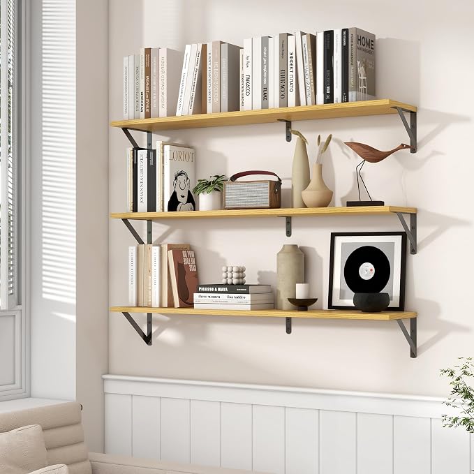 Axeman 40'' x 8'' Oak Floating Shelves for Wall with Brackets Set of 2 | 40 Inch Oak Book Shelf for Living Room Bedroom, Includes Mounting Hardware, Holds up to 45Lbs