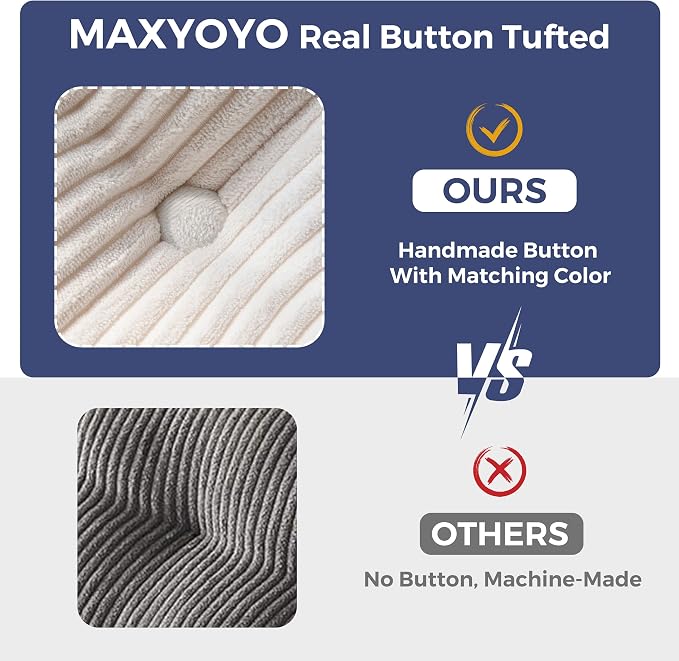 MAXYOYO 3-Seater Boneless Sofa Couch, Tufted Corded Sofa Lounge for Living Room, Comfy Bean Bag Chair High-Density Foam Couch with Pillows, No Assembly Required