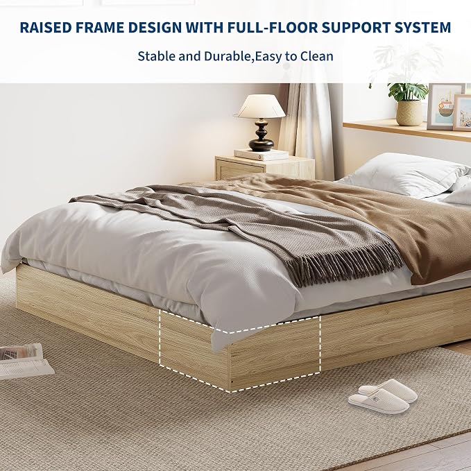 King Size Solid Wood Platform Bed, Modern Minimalist Floor-Standing Design with Robust Wooden Slats | Noise-Free, Space-Saving, No Box Spring Required | Easy Assembly for Luxurious Mast