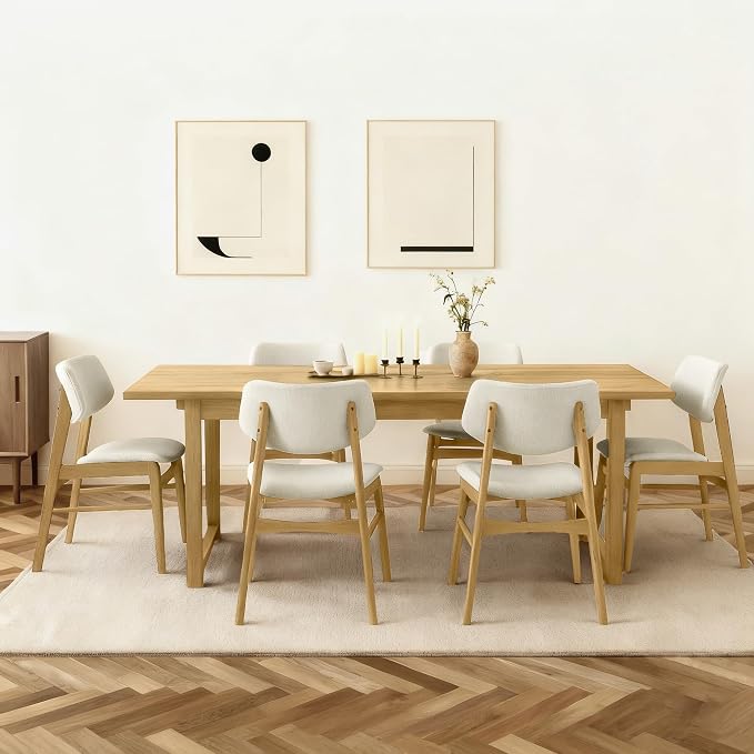 KISLOT Wooden Dining Chairs Set of 2, Upholstered Modern Dining Room Chairs, Solid Oak Wood Kitchen Chairs with Soft Cushion Backrest for Farmhouse, Restaurant, Café (Cream Fabric & Original Color)