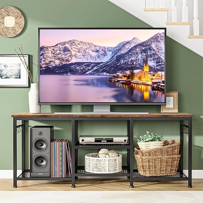 YGEOMER TV Stand for TVs Up to 50 Inch, Entertainment Center for Living Room, Bedroom, Rustic Brown