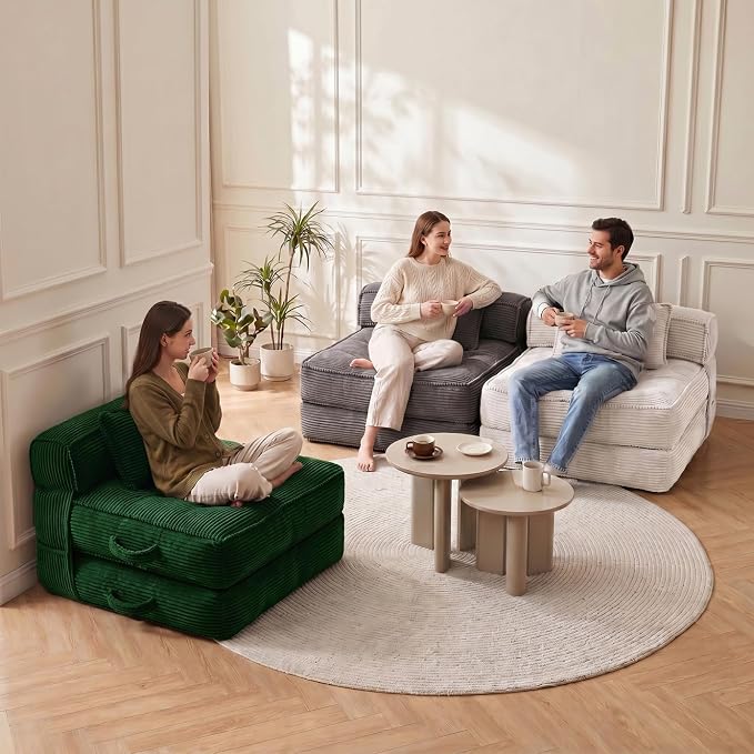 Folding Sofa Bed, Convertible Sleeper Chair with Pillow Foldable Mattress with Back Support, Portable Fold Out Chair Bed Comfy Floor Couch Lounge for Living Room Bedroom Apartment Single