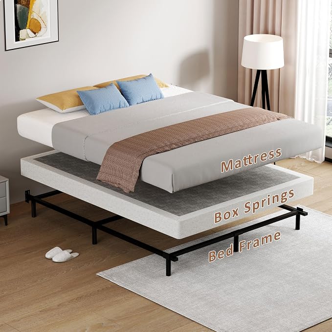 SHOANED King Size Box Springs - 5 Inch Low Profile Mattress Foundation No Noise Heavy Duty Metal Basics Bed Base with Clean Fabric Cover, Easy Assembly